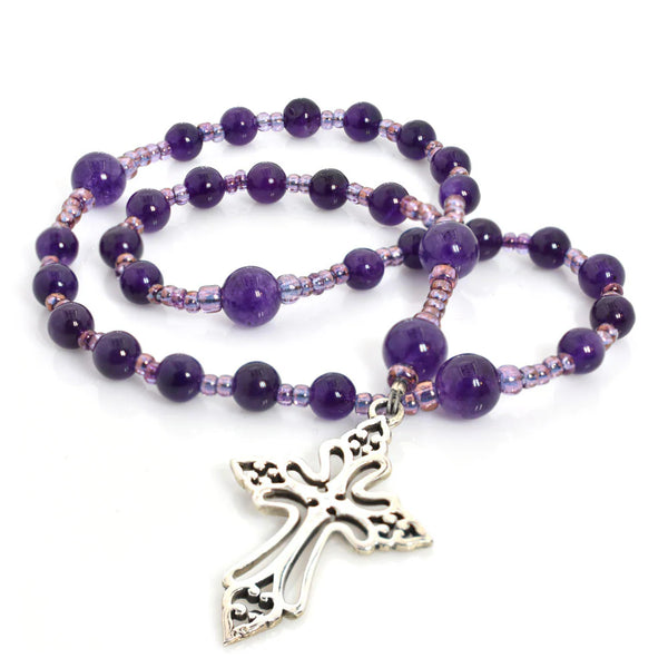 Full Circle Beads Amethyst 33-Bead Prayer Beads with Sterling Silver Clechee cross: AM4160