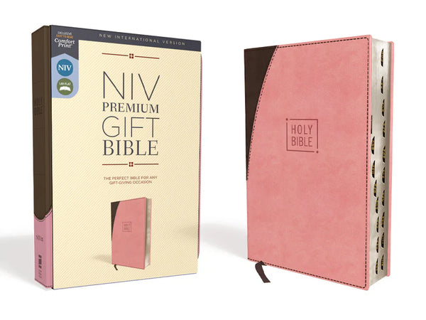 NIV, Premium Gift Bible, Red Letter Edition, Pink/Chocolate Leathersoft, Comfort Print: The Perfect Bible for Any Gift-Giving Occasion