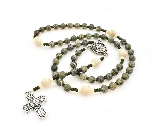 Full Circle Beads Zebra Jasper and River Stone 5-Decade Catholic Rosary ZJ5760RC