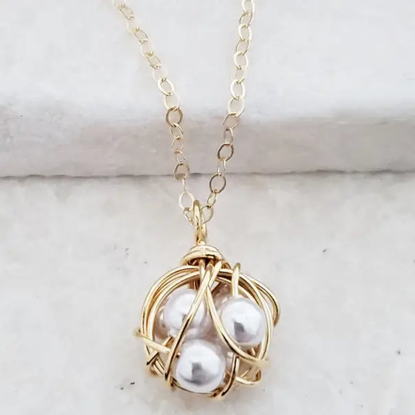 Sosie Designs Wire-Wrapped Nest Faux Pearls Necklace, #6146