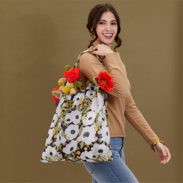 Rockflowerpaper -Anemone Poppy blu Reusable Shopping Bag-Machine washable SKU#39-3026