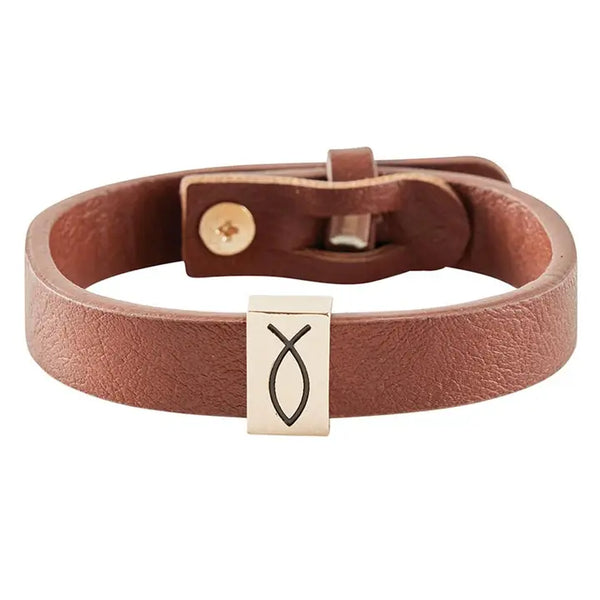 Kingdom Leather Bracelet with Ichthys Fish