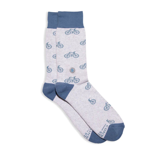 Conscious Step Socks that Give Books (Gray Bicycles) SMALL/CREW. MSEDU007