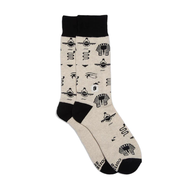 Conscious Step Socks that Give Books (Ivory Hieroglyphics) | SMALL | CREW | MSEDU010