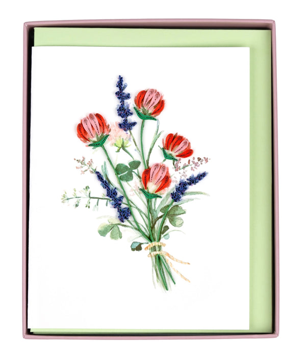 Quilling Card Wildflower Small Notecard: pink and blue flowers, 0032A