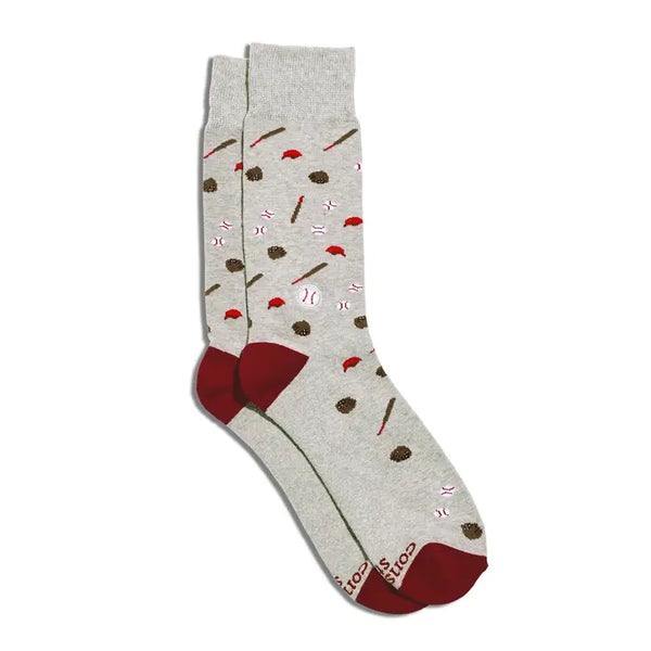 Conscious Step Socks That Support Youth Sports (Gray Baseballs) |MEDIUM| Crew, MSPR007