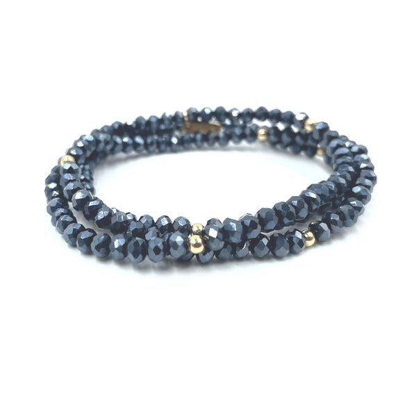 Erin Gray-Og Shimmer Bracelet Stack in Metallic Navy + Gold Filled-Waterproof