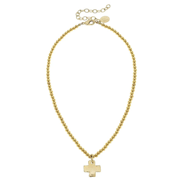 Susan Shaw Gold Cross on Gold Beaded Necklace