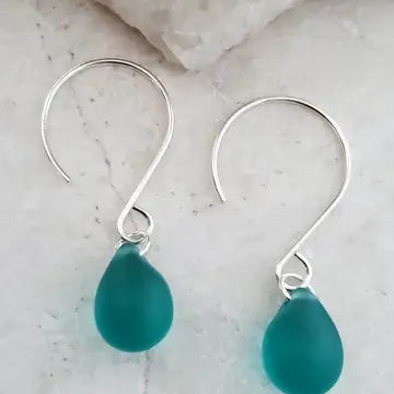 Sosie Designs-Silver Eco Sea Glass Sea Droplets Earrings - Teal