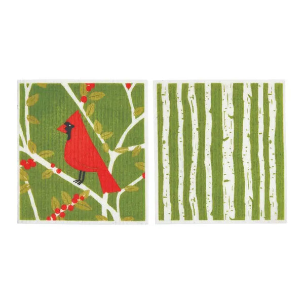 Rockflowerpaper Red Cardinals Blu Cloths Reusable Sponge-Cloth, Set of 2- SKU 203-3020