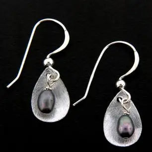 Sosie Designs-Grey Pearl Petal Drop Earrings