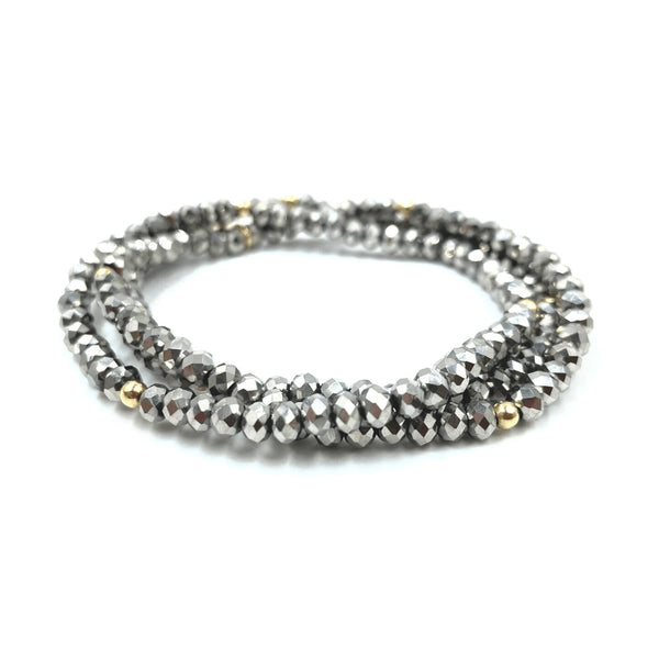 Erin Gray-Og Shimmer Bracelet Stack in Metallic Gray + Gold Filled-Waterproof