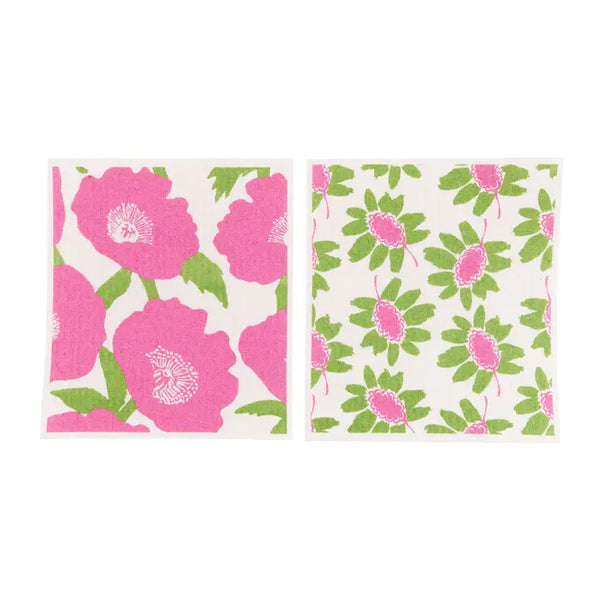 Poppies Pink Blu Cloths, Set of 2   SKU 203-2075