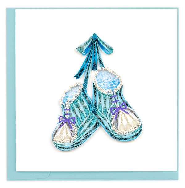 Quilling Card Knitted Blue Baby Booties large notecard, #834