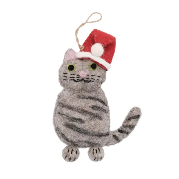 Global Crafts Grey Tabby Santa Cat Felt Ornament GLG60173