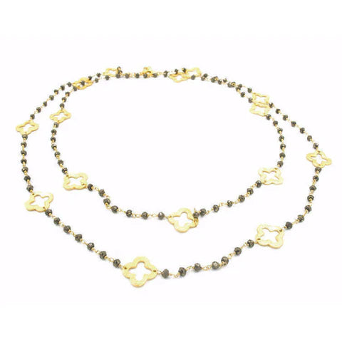 Erin Gray Gold Clover and Petite Pyrite Long Necklace Waterproof