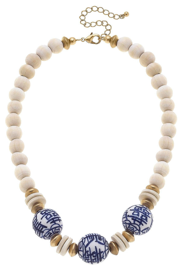 Canvas Style Hazel Chinoiserie & Painted Wood Necklace in Ivory, 22605N-IV