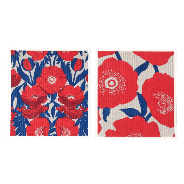 Rockflowerpaper Icelandic Poppies Blu Cloths reusable Sponge-cloth, Set of 2, 203-2021