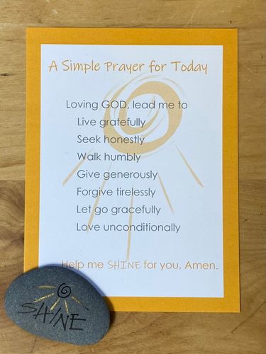 Credo Designs "A Simple Prayer for Today" prayer card with hand painted Lake Superior stone "Shine""