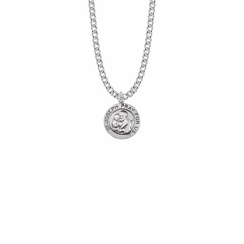 St. Joseph Round sterling silver medal/stainless steel chain, 20"