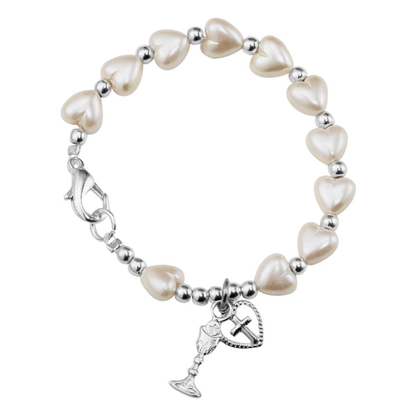 1st Communion Bracelet with chalice and heart charms