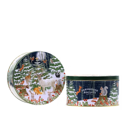 Farmhouse Biscuits Christmas Woodland Animals Large Round Tin, #804