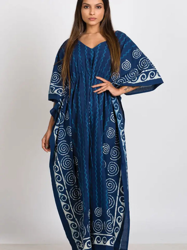 Sevya Handmade Spiral Block Print Caftan