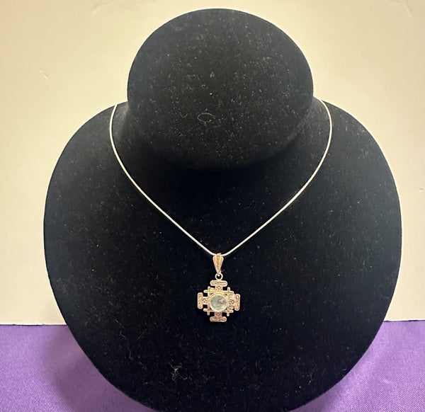 Sterling silver Jerusalem cross, 24" chain