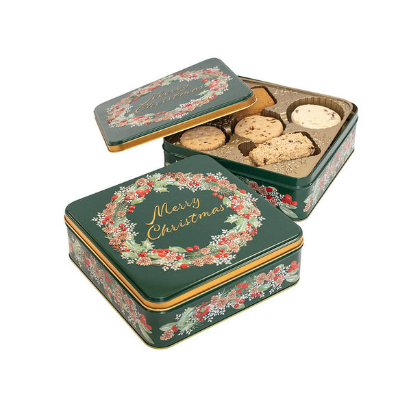 Farmhouse Biscuits Christmas Wreath Tin #771, 5 biscuits selection