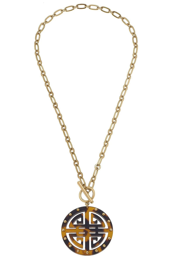 Canvas Style Tara Greek Keys Resin Pendant Necklace in Tortoise